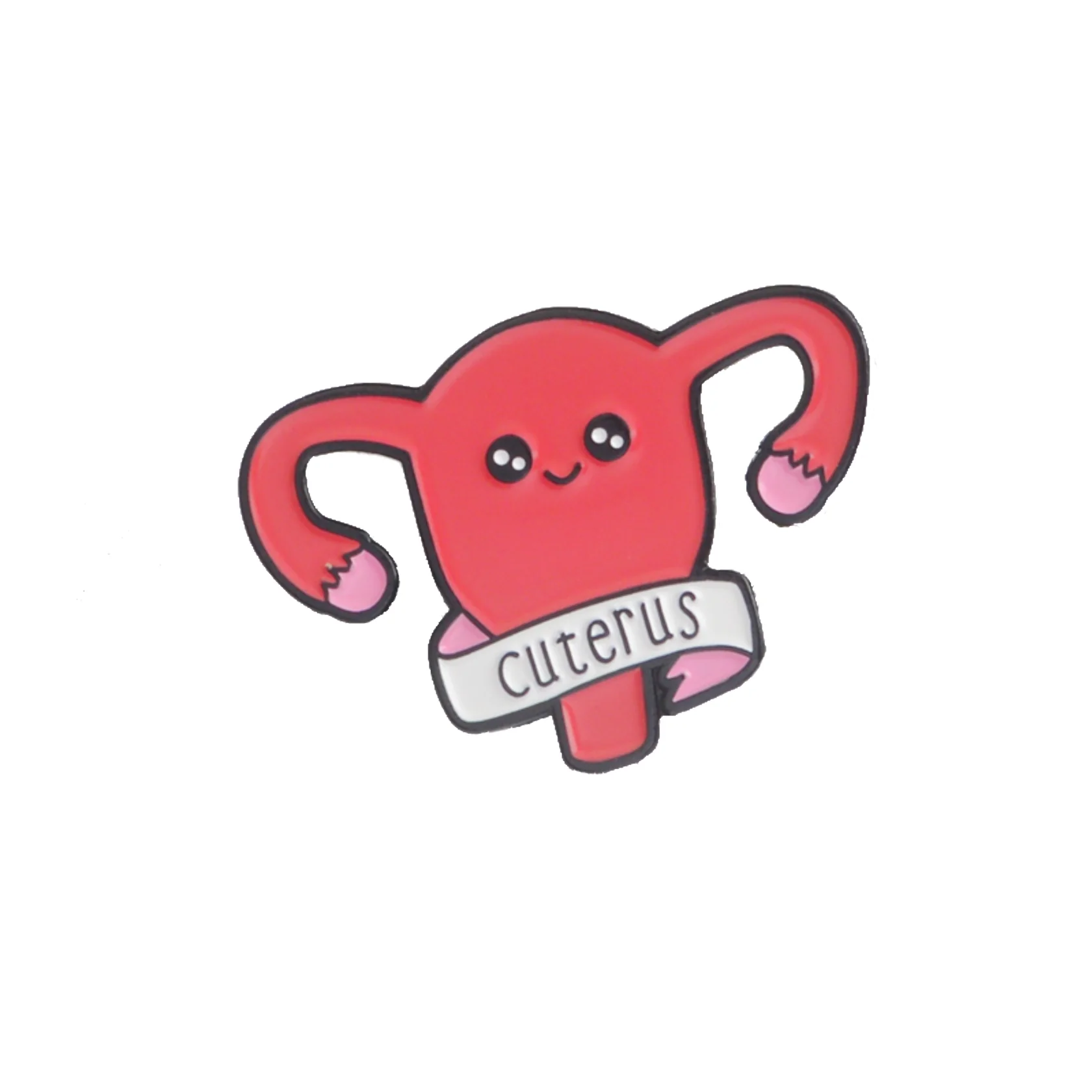 A cute little pin badge in the shape of a uterus