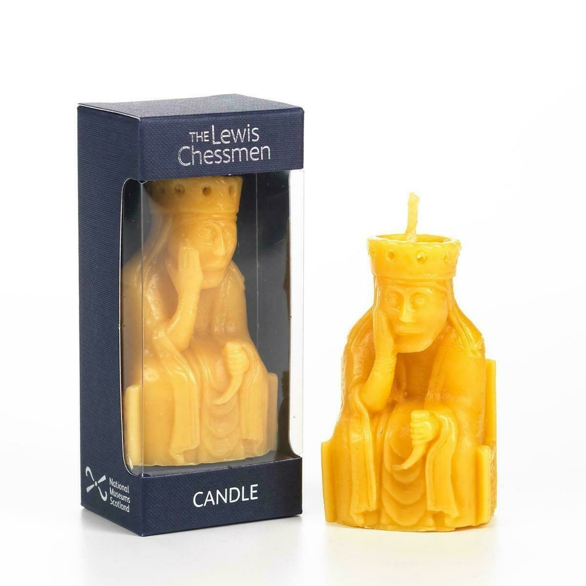 A yellow Lewis chessman candles Queen 