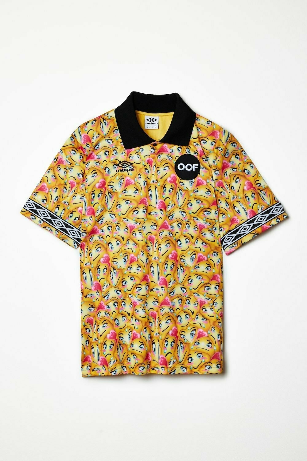 Football shirt covered with yellow emoji faces and love hearts