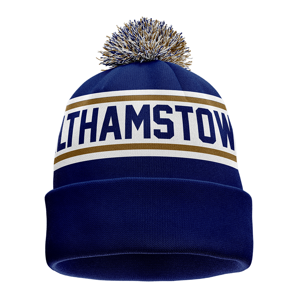 A navy blue and white Walthamstow FC bobble hat.