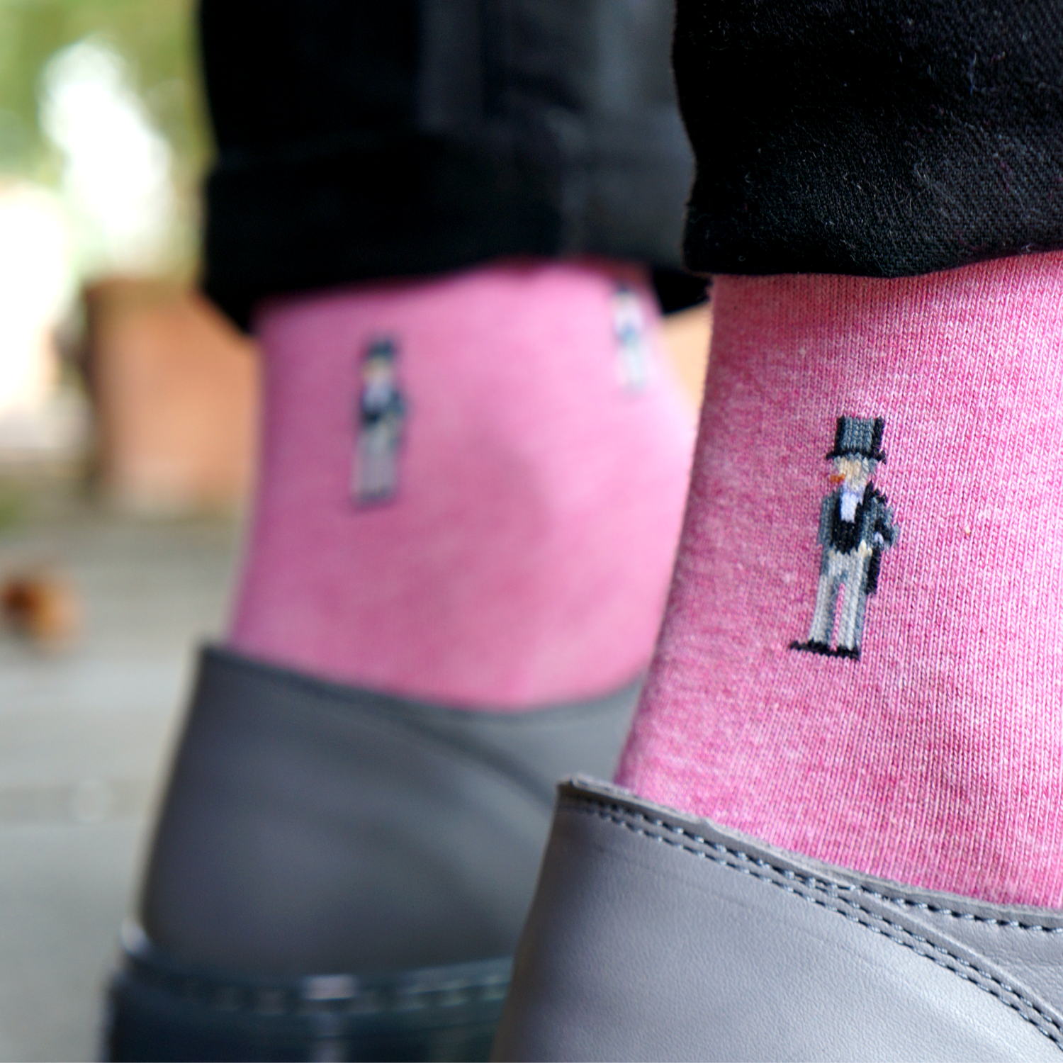 pink socks with tiny isambard kingdom brunel figures