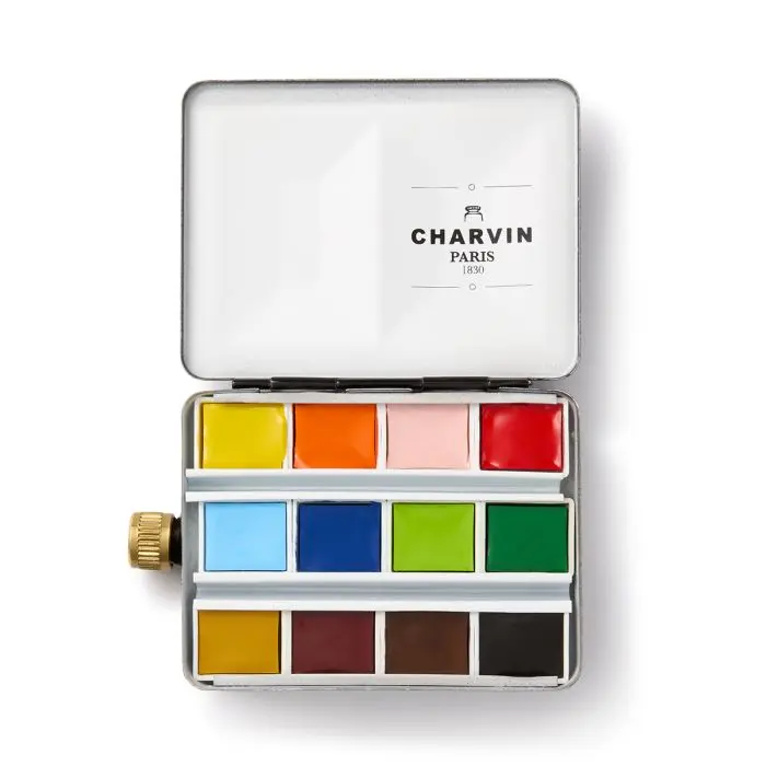 Charvin Watercolour Set in a Black Enamelled Tin