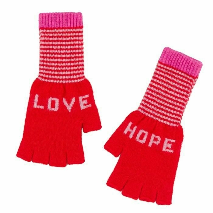 Love/Hope Red Pink Fingerless Gloves