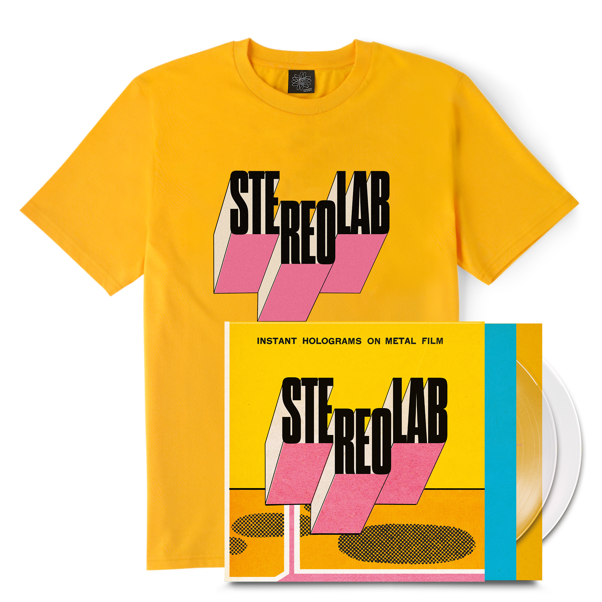 Stereolab ˇ- Instant Holograms On Metal Film Logo T-Shirt - Spectra Yellow Bundles