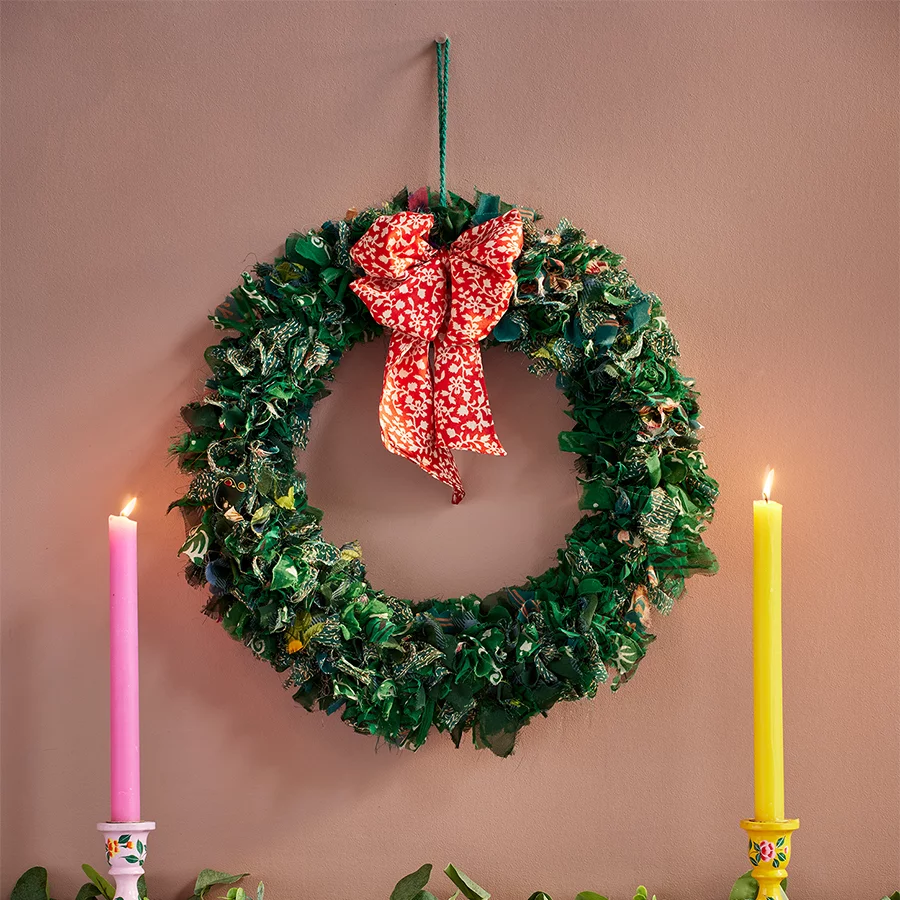 666231-recycled-sari-green-wreath-large-1.png Recycled Sari Green Wreath - Large