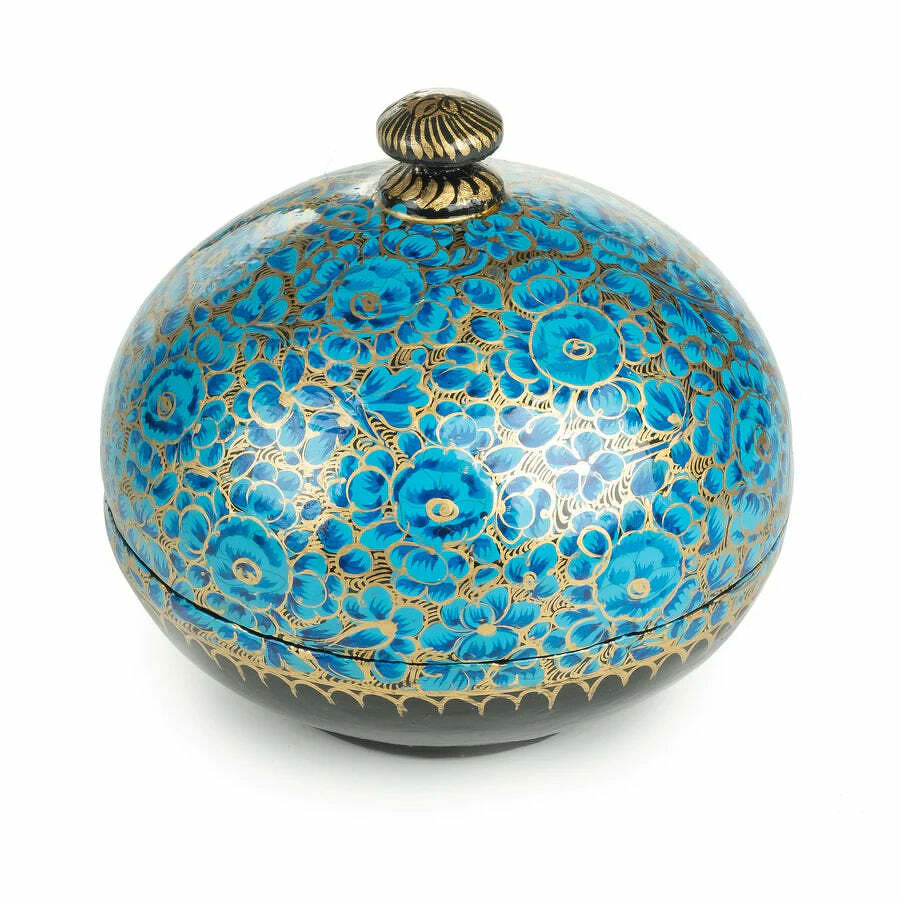 Blue and Gold Kashmiri Dubi Trinket Box