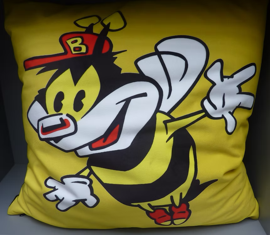 Scatter Cushion with Bee Line Buzz Co bee style logo