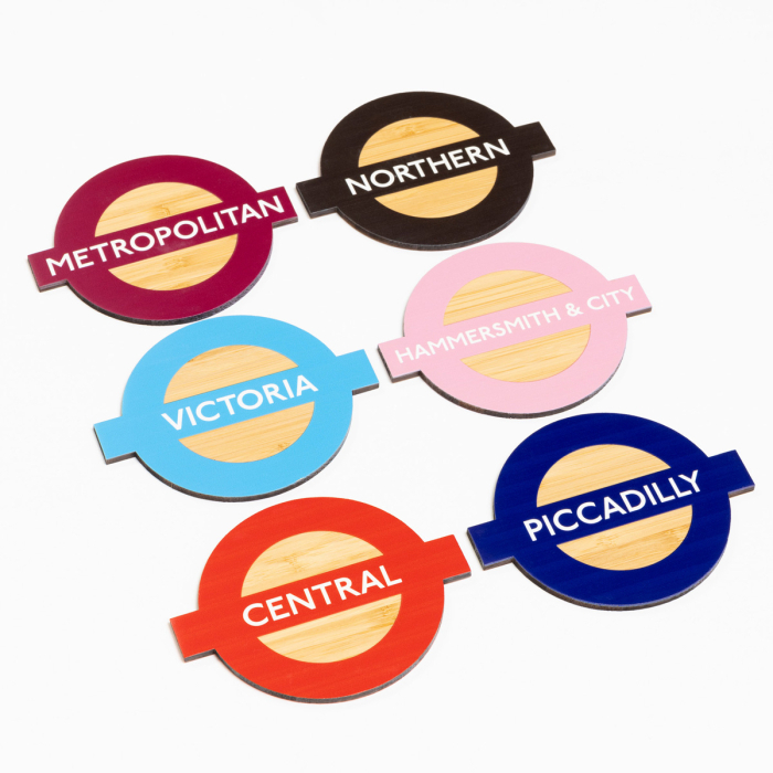 6 coasters with roundels for different underground lines