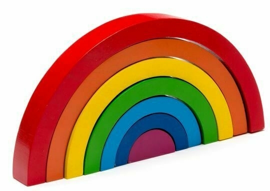 Fair trade wooden rainbow toy.