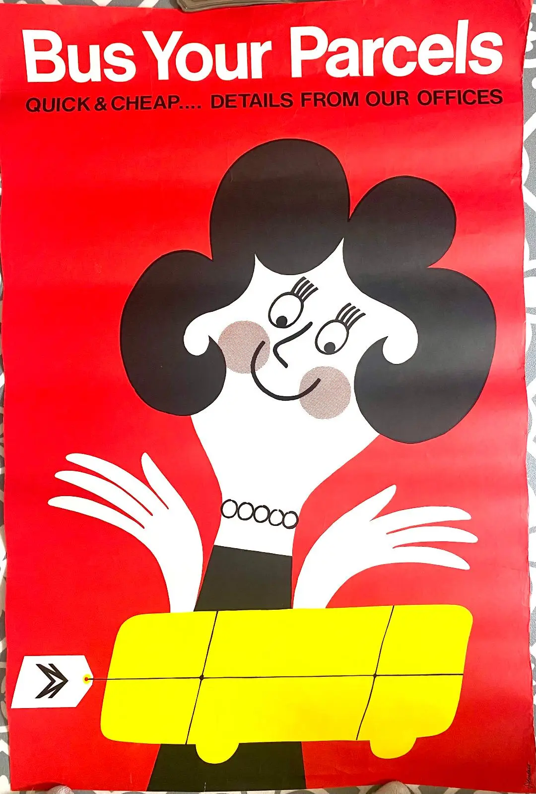Original Harry Stevens Bus Your Parcels poster circa 1969