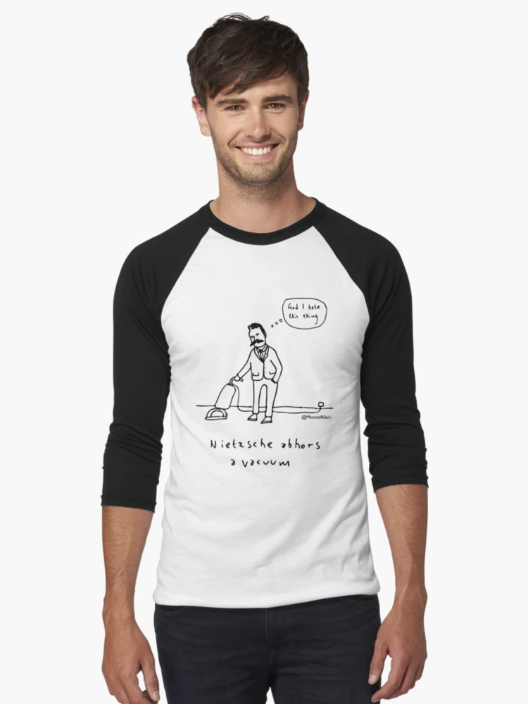 ra,raglan,x1950,white_black,front-c,290,90,750,1000-bg,f8f8f8.u5.png Nietzsche abhors a vacuum - black print Baseball ¾ Sleeve T-Shirt