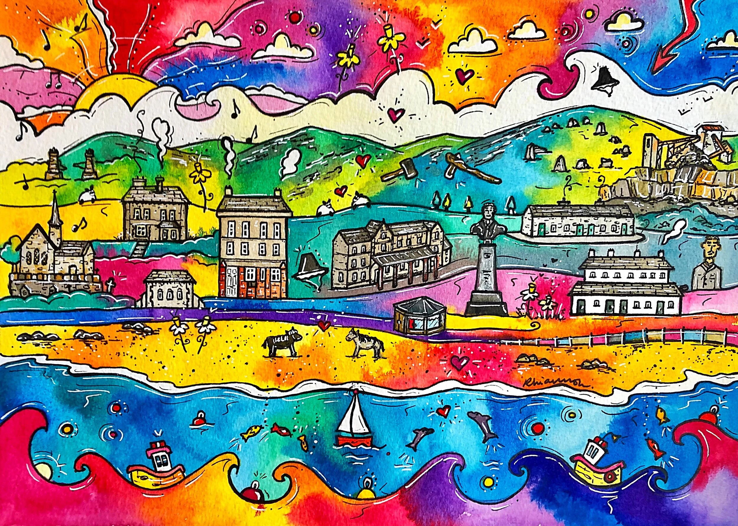 Colourful Penmaenmawr card Pack of 4