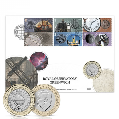 Royal Observatory Greenwich 350 Celebration Brilliant Uncirculated Cupronickel and Brass £2 Coin and 6 Stamps