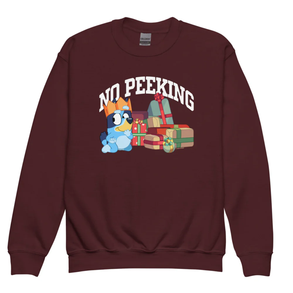 youth-crew-neck-sweatshirt-maroon-front-691dfdcb9acda.jpg.png Bluey Kids Crewneck Sweatshirt No Peeking