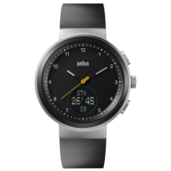 BN0299 Braun step counter watch - black dial and black silicone strap