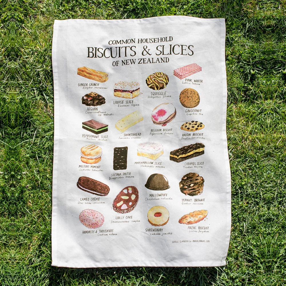 Common Household Biscuits & Slices of New Zealand tea towel